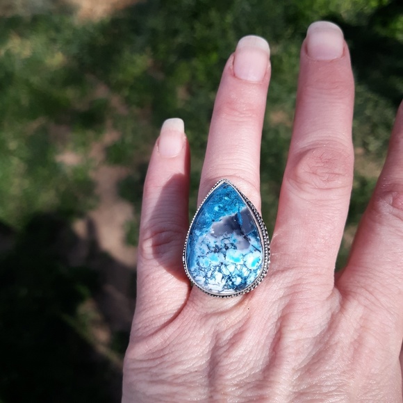 New Blue Dendrite Opal 925 Silver Ring. - Picture 5 of 11
